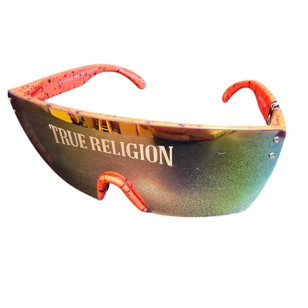 True Religion TRSP468X Orange Speckled Shield Sunglasses Mirrored NWT NEW